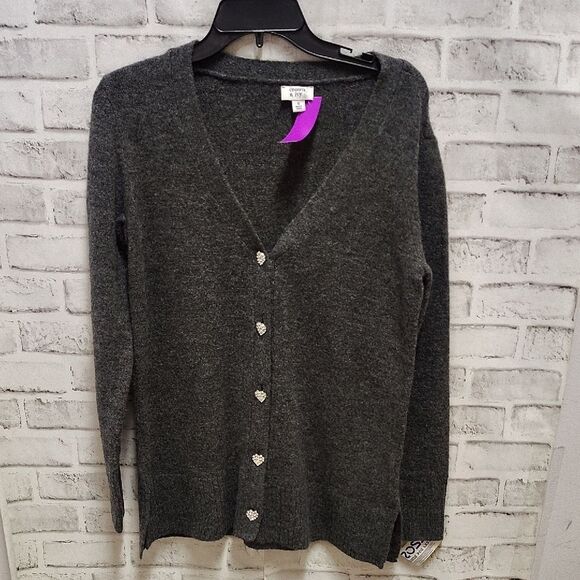 Crown & Ivy Gray Cardigan Sweater V-Neck Knit - Picture 1 of 4